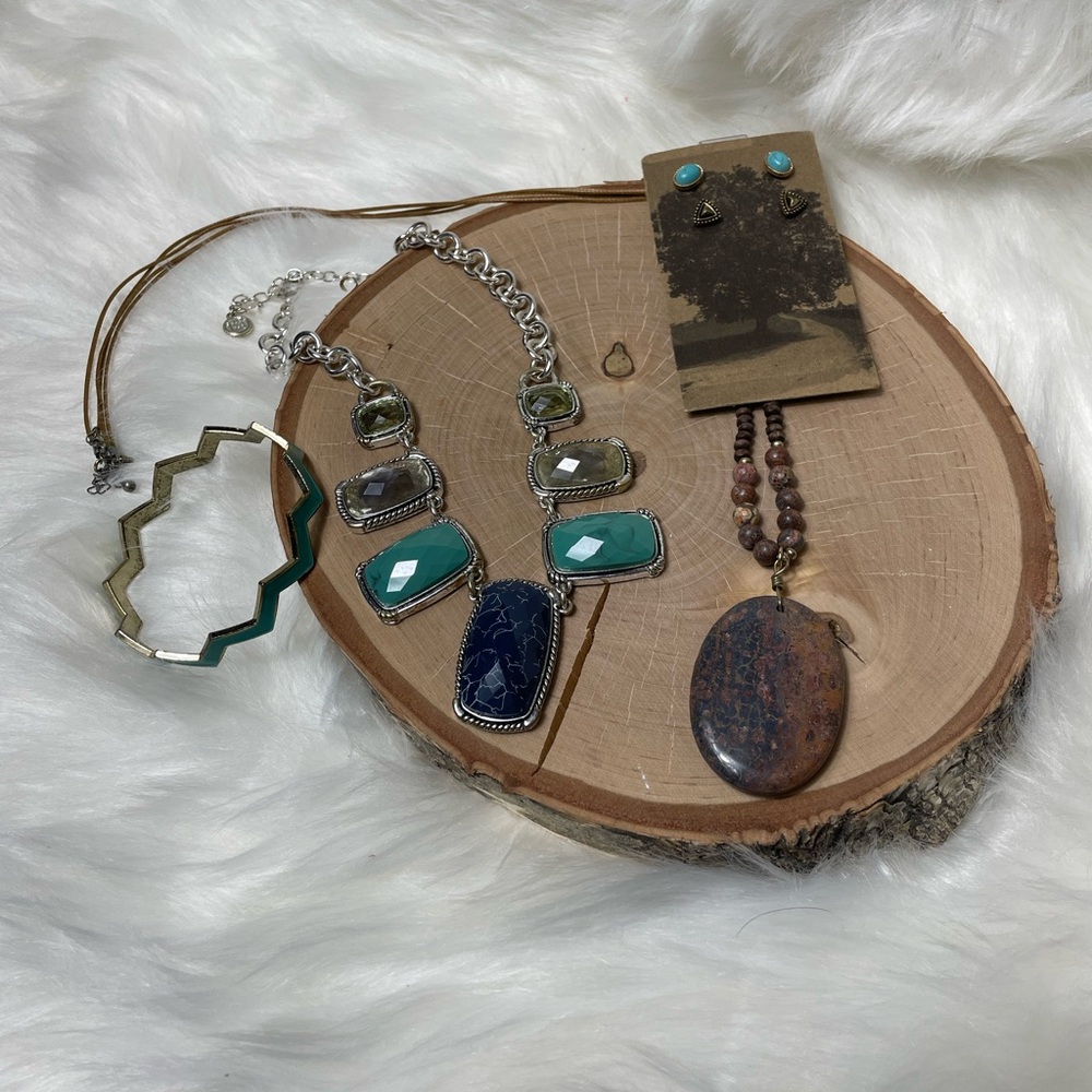 Jewelry Bundle Teal Brown Necklacee Earrings